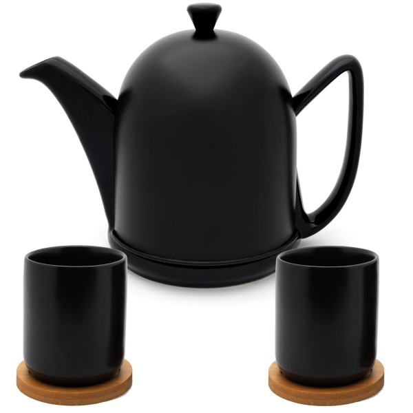 Bredemeijer schwarze Teekanne matt Keramik Set mit Teebecher inkl. Untersetzer 2