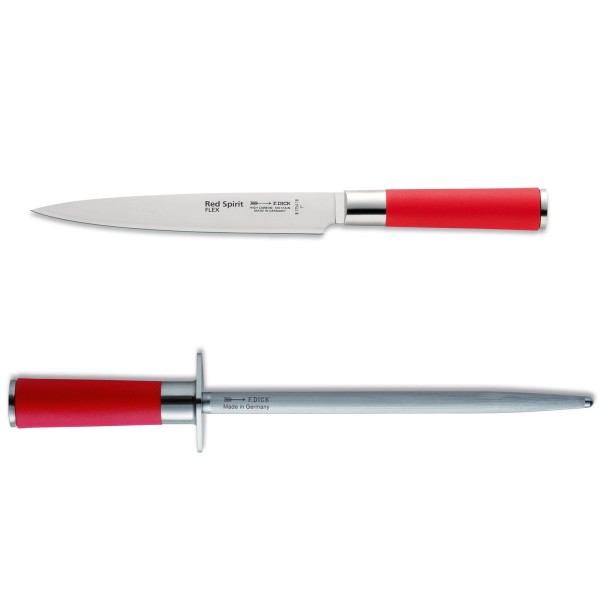 Dick Red Spirit flexibles Filetiermesser 18 cm & runder Standardzug Wetzstahl 25 cm