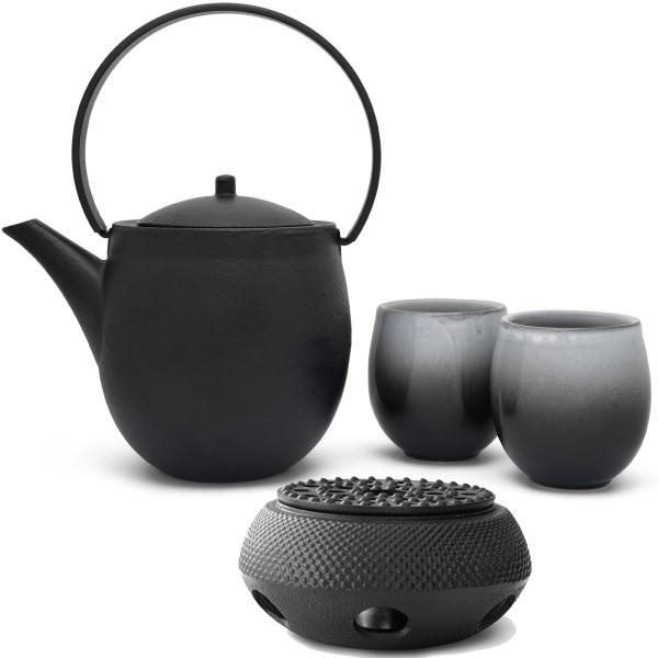 Bredemeijer Tee Geschenk Set Gusseisen 1.2 Liter mit Stövchen & 2 Porzellanbecher