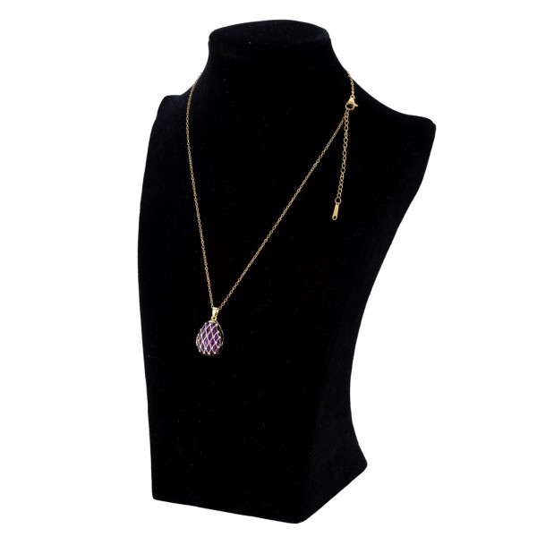 Halskette 45 cm vergoldete Kette mit Schutzengel in lila Strass-Anhänger in Ei-Form