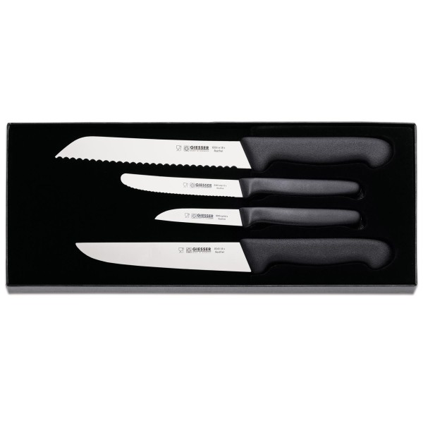 Giesser Messer Set 4-teilig schwarz Haushaltsmesser für Fleisch, Brot und Gemüse - Art.-Nr. 9815