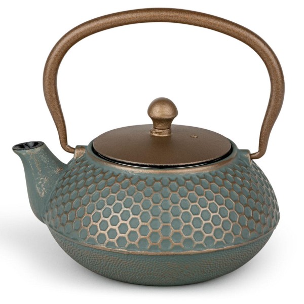Bredemeijer kleine Asia Gusseisen Teekanne 0.7 Liter blau-goldfarbene Kanne mit Edelstahlfilter