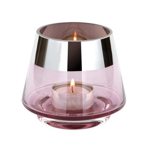 Fink rosa Teelichthalter Ø 11 cm aus Glas kleines Windlicht mit silbernem Rand - Art.-Nr. 115017