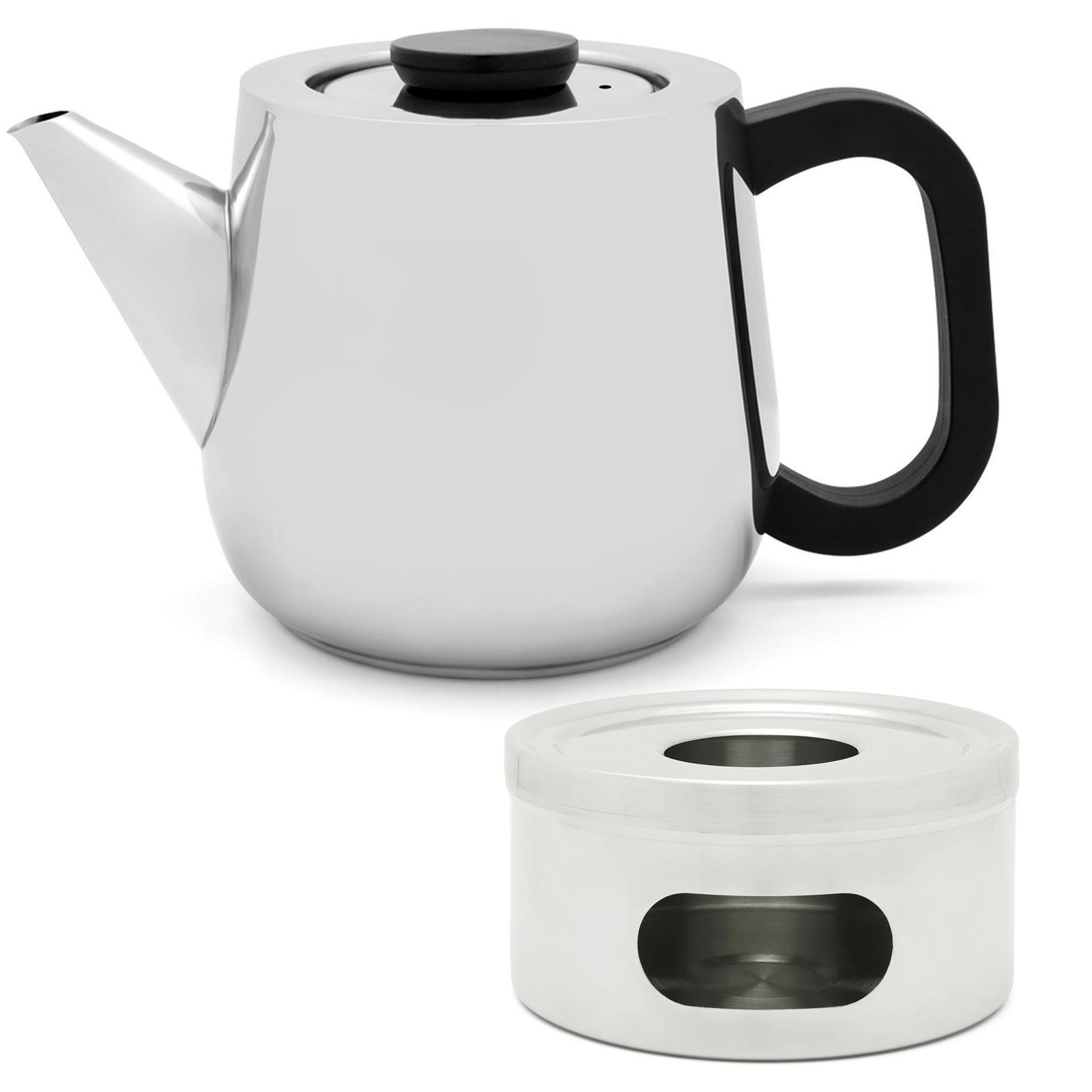einwandige Edelstahl Teekanne 1.0 L mit Filter & Edelstahl Stövchen |  MM-ComSale