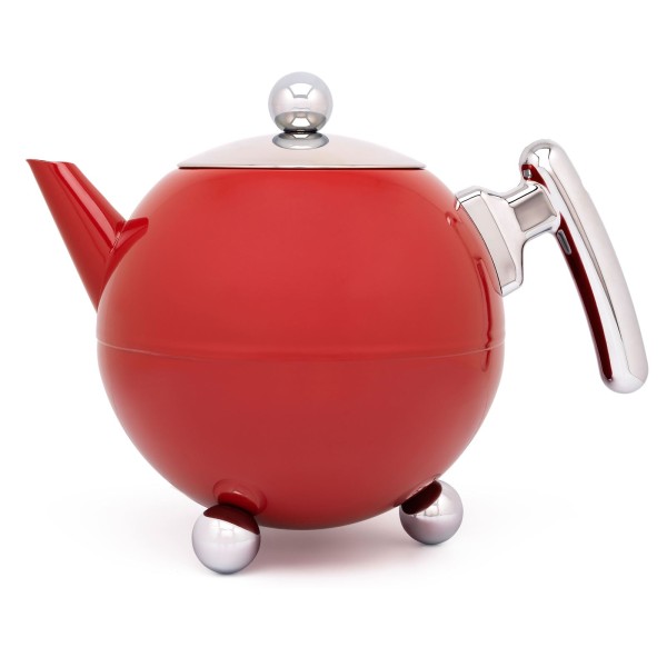 rote bauchige doppelwandige Edelstahl Teekanne 1.2 Liter - Art.-Nr.101002
