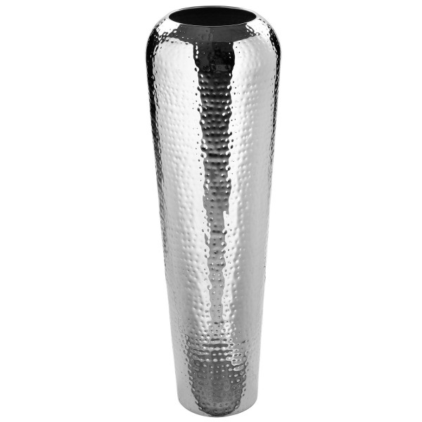 Fink hohe Boden-Vase 70 cm schmale silberne Blumenvase aus gehämmerten Metall - Art.-Nr. 157025