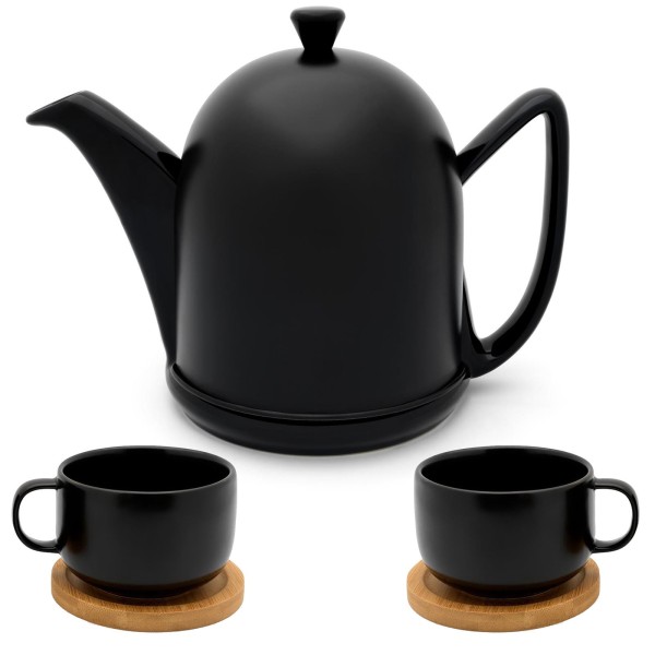 Bredemeijer schwarze Teekanne matt Keramik Set mit Teetassen inkl. Untersetzer 2