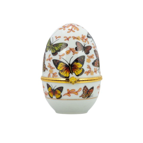 Deko Ei-Dose 8 x Ø 6 cm mit Schmetterling-Dekor & Goldrand klappbare Deko Mini Schmuckdose