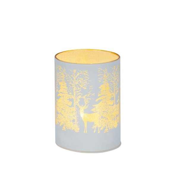 LED Tisch-Windlicht 10 x 7,5 cm weiss Hirsch Weihnachts-Glaswindlicht & Stimmungslicht