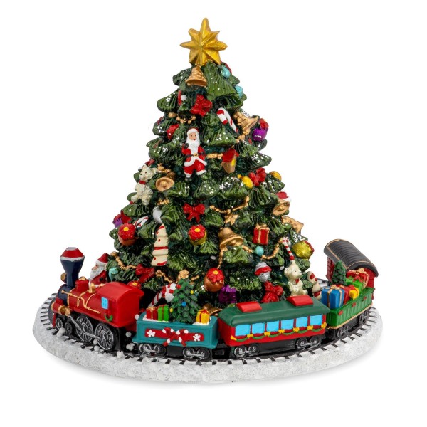 große Spieluhr Ø 16 cm Weihnachtbaum und Zug aus Kunststein - Art.-Nr. 6354