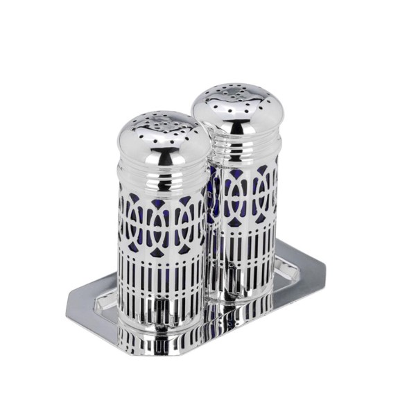 Salzstreuer Pfefferstreuer Set auf Tablett 3-tlg. versilberte Streuer je 9 x Ø 4 cm