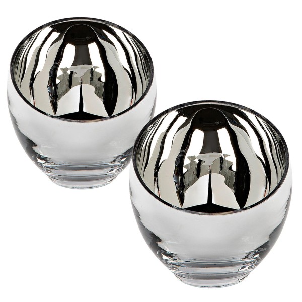 Fink silberne Teelichthalter Ø 11 cm 2-teilig elegante Glas Kerzenhalter in kugeliger Vasenform - Art.-Nr. 116960