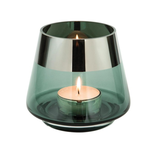 Fink Teelichthalter Ø 11 cm aus Glas türkis kleines Windlicht mit silbernem Rand - Art.-Nr. 116067