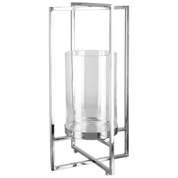 Fink Glas-Windlicht 50 cm Stumpenkerzen Laterne mit rechteckigem Edelstahlrahmen - Art.-Nr. 146174