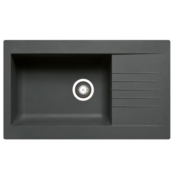 schwarze Einbauspüle 86 cm Fibertek 1 großes Becken