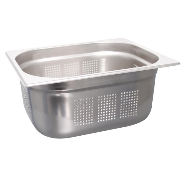 Schneider Edelstahl Gastronorm-Behälter GN 1/2 stapelbar mit Boden- & Seitenlochung 15 cm tief