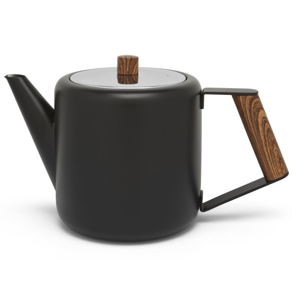 schwarze doppelwandige Edelstahl Teekanne 1.1. L & Holzgriff