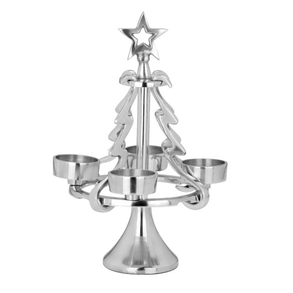 Teelichthalter 27 cm aus Aluminium in Tannenbaum-Form Kerzenhalter für 4 Teelichter