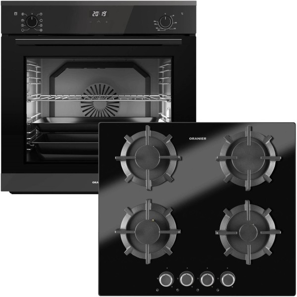 Oranier autarkes Einbau-Backofen Set inkl. 60 cm Gas-Glaskeramik-Kochfeld GKH590 EBS420 Knebel versenkbar, Soft Close