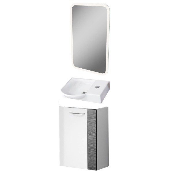 Fackelmann Badmöbel Set Sceno Gäste WC 3-tlg. 45 cm weiß grau LED Spiegelelement