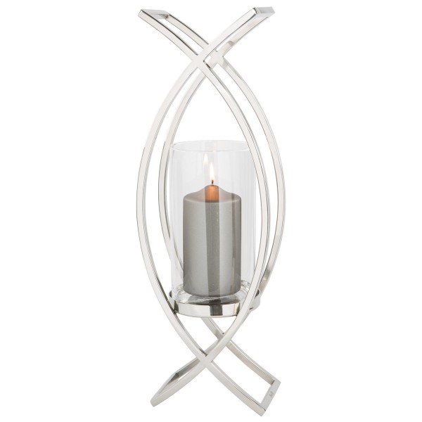 Fink dekoratives Windlicht 54 cm mit Glas Edelstahl Kerzenhalter für Stumpenkerzen - Art.-Nr. 159615