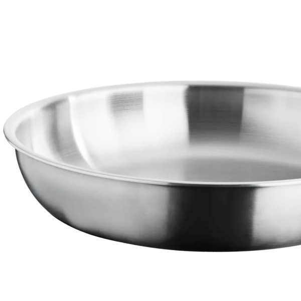 SKK flache Profi Pfanne Induktion 24cm klein 18/10 Edelstahl Bratpfanne rostfrei & Vollglasdeckel