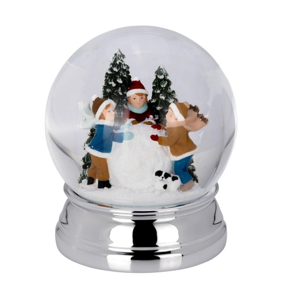Schneekugel Ø 10 x 12 cm spielende Kinder Sockel versilbert Glaskugel mit Schnee