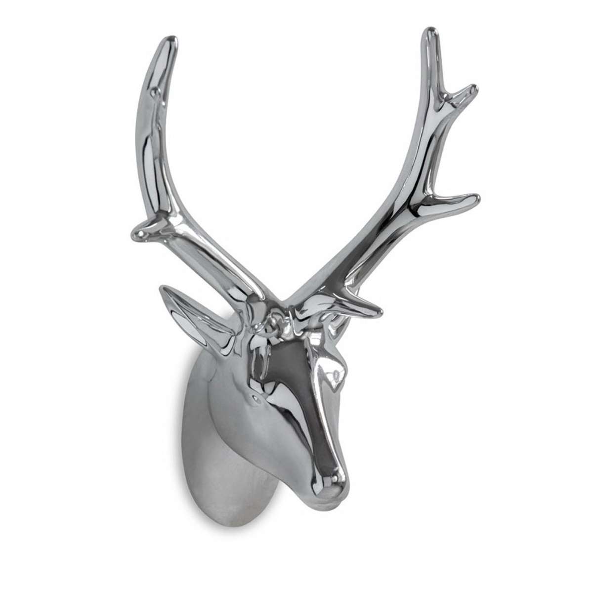 großer silberner hängender Porzellan Deko Hirschkopf 21.5 cm | MM-ComSale