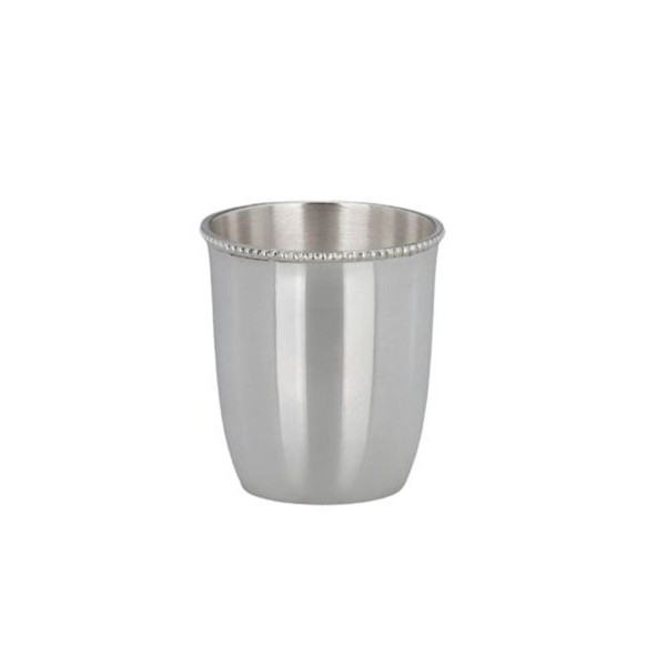 Kleiner versilberter Becher 5.5 cm silberner Trinkbecher Perlrand glatt poliert