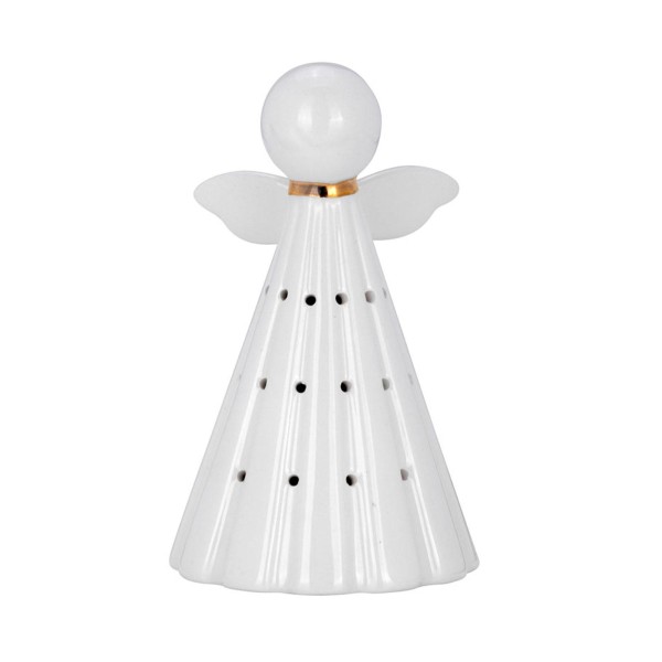 LED Deko Engel-Figur 15 cm aus Keramik stehender weißer Leuchtengel zur Weihnachtszeit