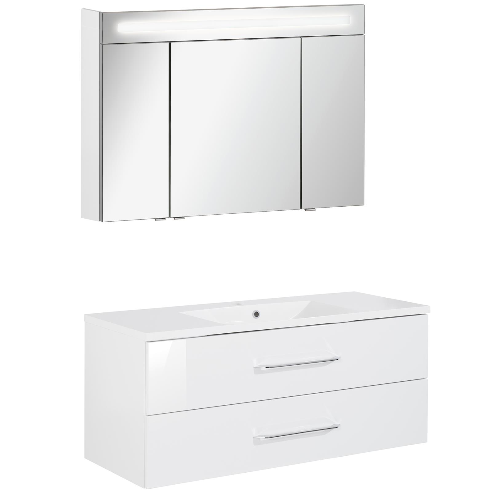Fackelmann weißes breites Badmöbel Set B.Clever 2-tlg. ca. 120 cm & LED  Spiegelschrank | MM-ComSale