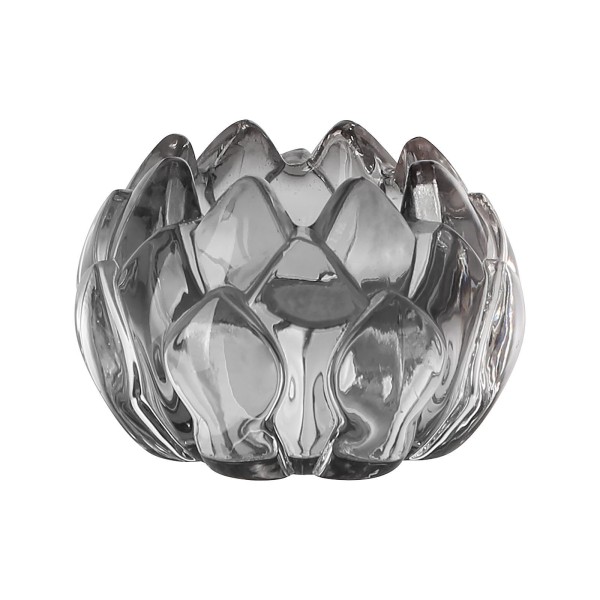 Fink grauer Teelichthalter Ø 9 cm in Blütenform kleiner Kerzenhalter aus Glas - Art.-Nr. 116059