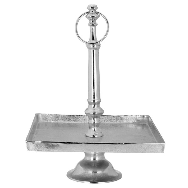 Etagere 34x34 cm quadratisch 47 cm hoch aus Aluminium 1-stöckige Servierplatte auf Fuß