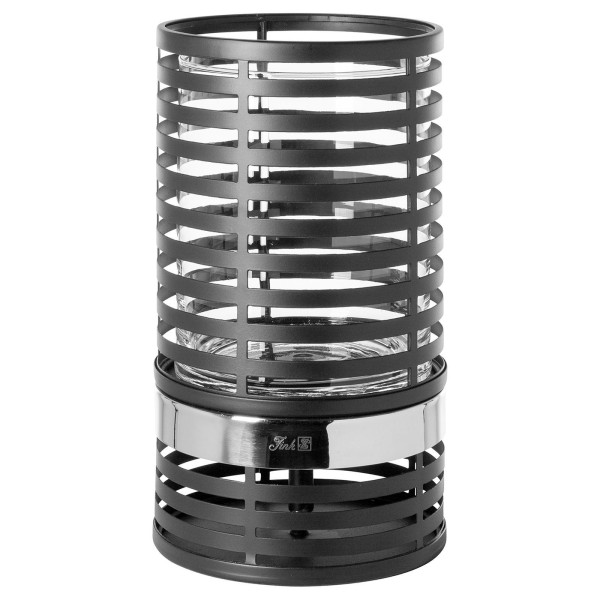 Fink schwarzes rundes Windlicht mit Glas 30 cm hoher Kerzenhalter für Stumpenkerzen - Art.-Nr. 146304