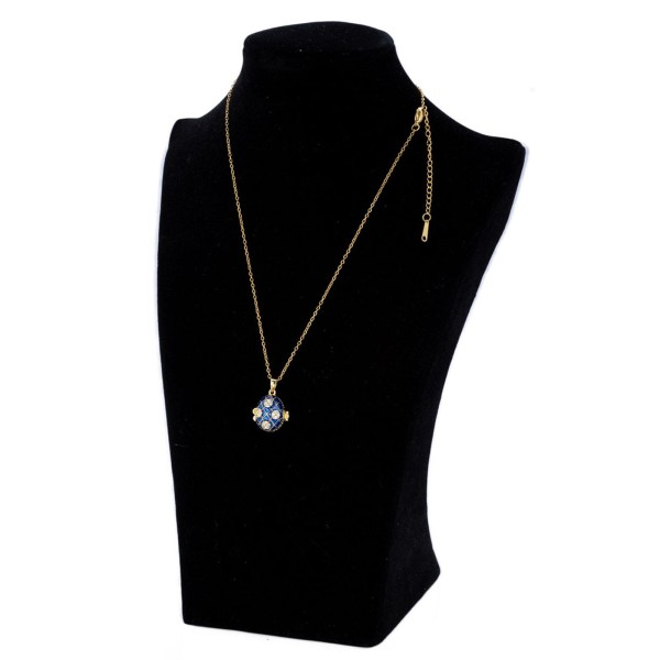 Kette 45 cm vergoldete Halskette mit Herz in blauem Strass Anhänger in Ei-Form