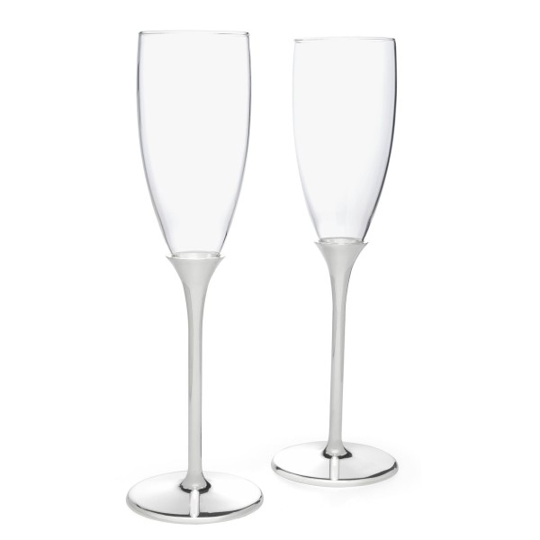 hohe glänzend silberne Champagnergläser Set 2-teilig