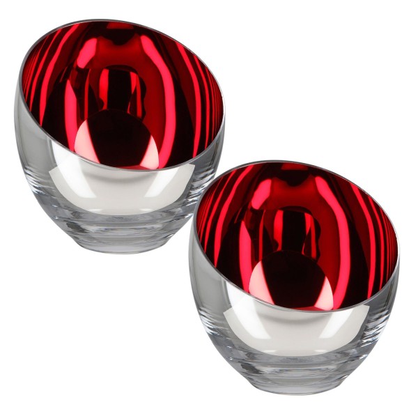 Fink rote Teelichthalter Ø 11 cm 2-teilig elegante Glas Kerzenhalter in kugeliger Vasenform - Art.-Nr. 116962