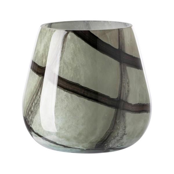 Fink großes rundes Glas-Windlicht Ø 19 cm grün-schwarz gemusterter Teelichthalter - Art.-Nr. 115375
