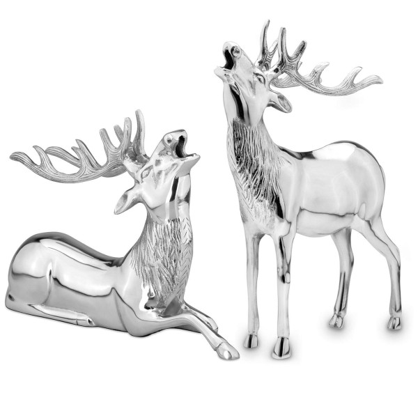 Große Deko Hirschfiguren liegend & stehend aus Aluminium röhrendes XL Hirsch Paar