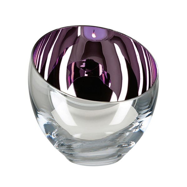 Fink eleganter lila Teelichthalter Ø 11 cm Glas Kerzenhalter in kugeliger Vasenform - Art.-Nr. 116075