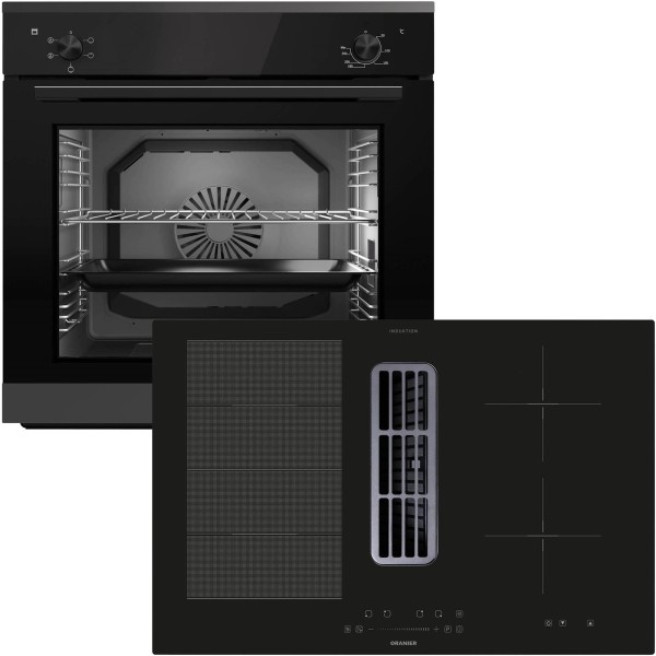 Oranier autarkes Einbaubackofen Set & 80 cm Flexx-Induktion Kochfeld KFA490 mit Dunstabzug EBS220 Drehknebel