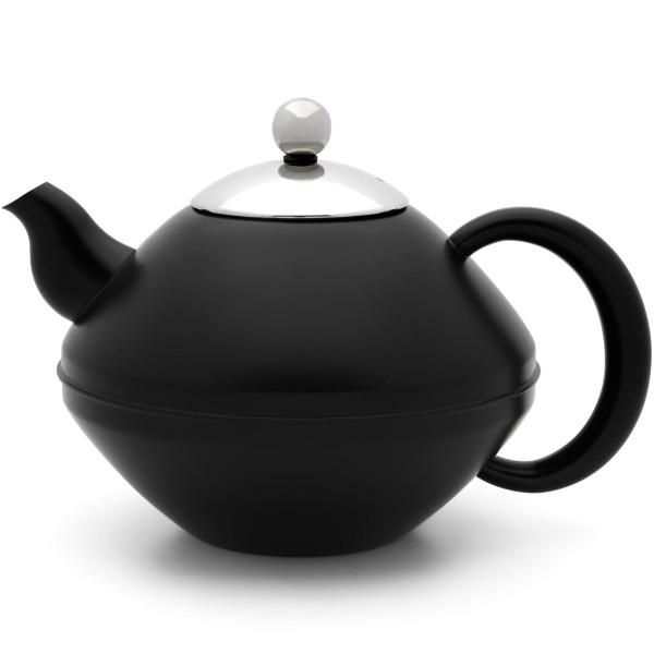 Bredemeijer große schwarze doppelwandige Edelstahl Teekanne 1.4 Liter