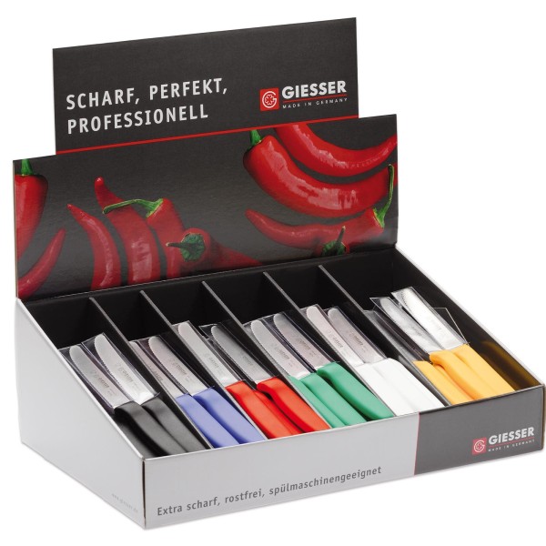 Giesser 72-tlg. Allzweck-Messer Set 9-farbig mit Wellenschliff-Klinge im Theken-Display