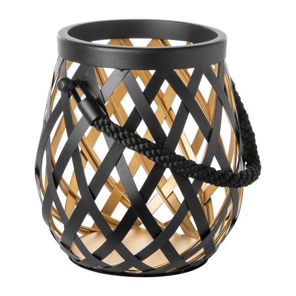 Fink gold-schwarze Laterne 24x22 cm matt pulverbeschichtetes Windlicht ohne Glas - Art.-Nr. 147050