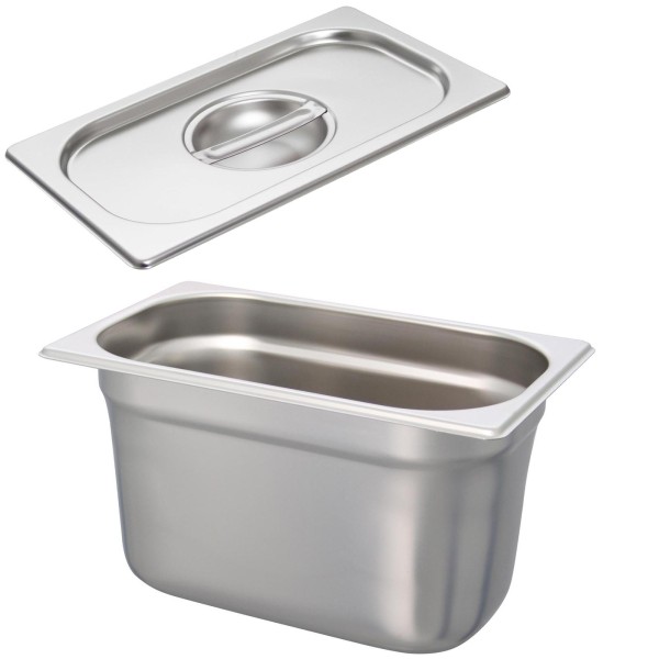 Schneider GN-Behälter 1/4 mit Deckel 15 cm tiefer Edelstahl Gastronorm Einsatz ohne Löffelmulde