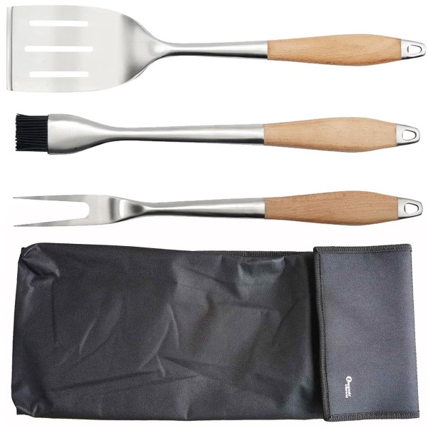 Leopold Vienna 4 teiliges Edelstahl Grillbesteck in schwarzer Nylon Grilltasche