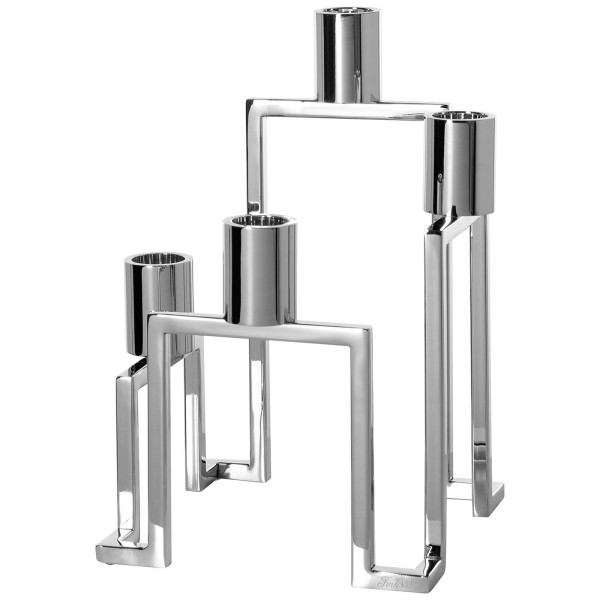 Fink silberner Edelstahl Kerzenhalter 28 cm für 4 Stabkerzen vernickelter Kerzenleuchter - Art.-Nr. 141349