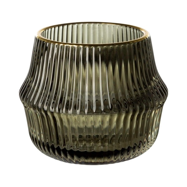 Fink kleiner grüner Teelichthalter Ø 9 cm Glaskerzenhalter im Streifendesign - Art.-Nr. 116111