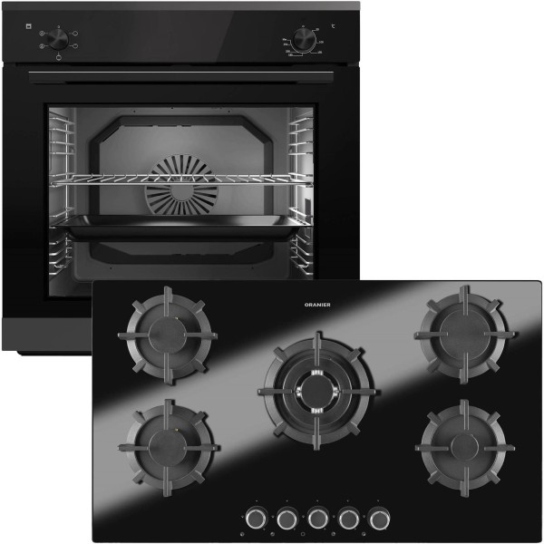 Oranier autarkes Einbaubackofen Set inkl. 90 cm Gas-Glaskeramik-Kochfeld GKH890 EBS220 Drehknebel