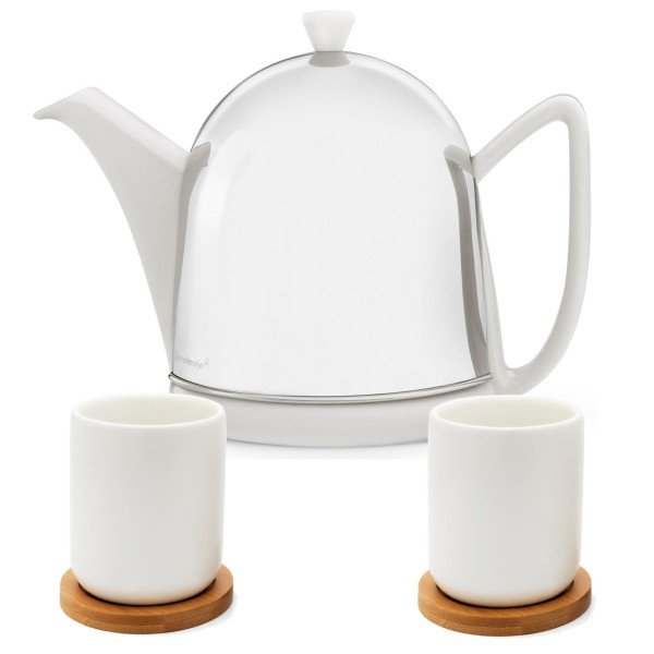 Bredemeijer weiße Teekanne glänzend Keramik Set mit Teebecher inkl. Untersetzer 2